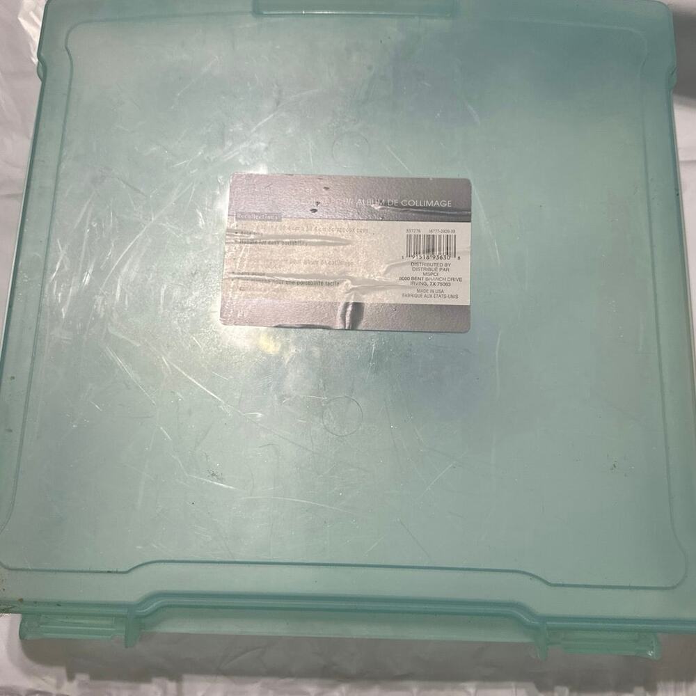 Clear teal Plastic Scrapbook Storage Case Holds 12" x 12" Paper & Pads USA New